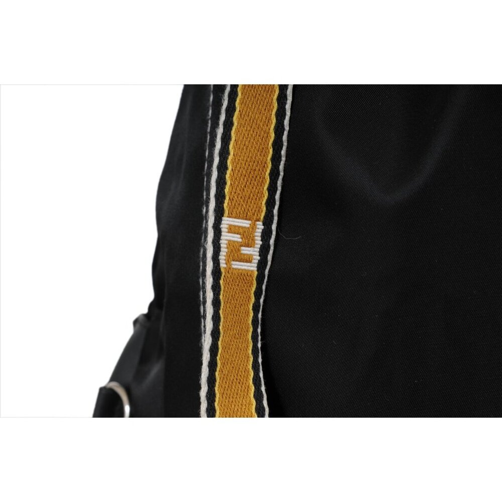 Fendi Mens Nylon Vitello Drawstring Backpack Black Leather Logo Yellow Straps - Picture 7 of 16
